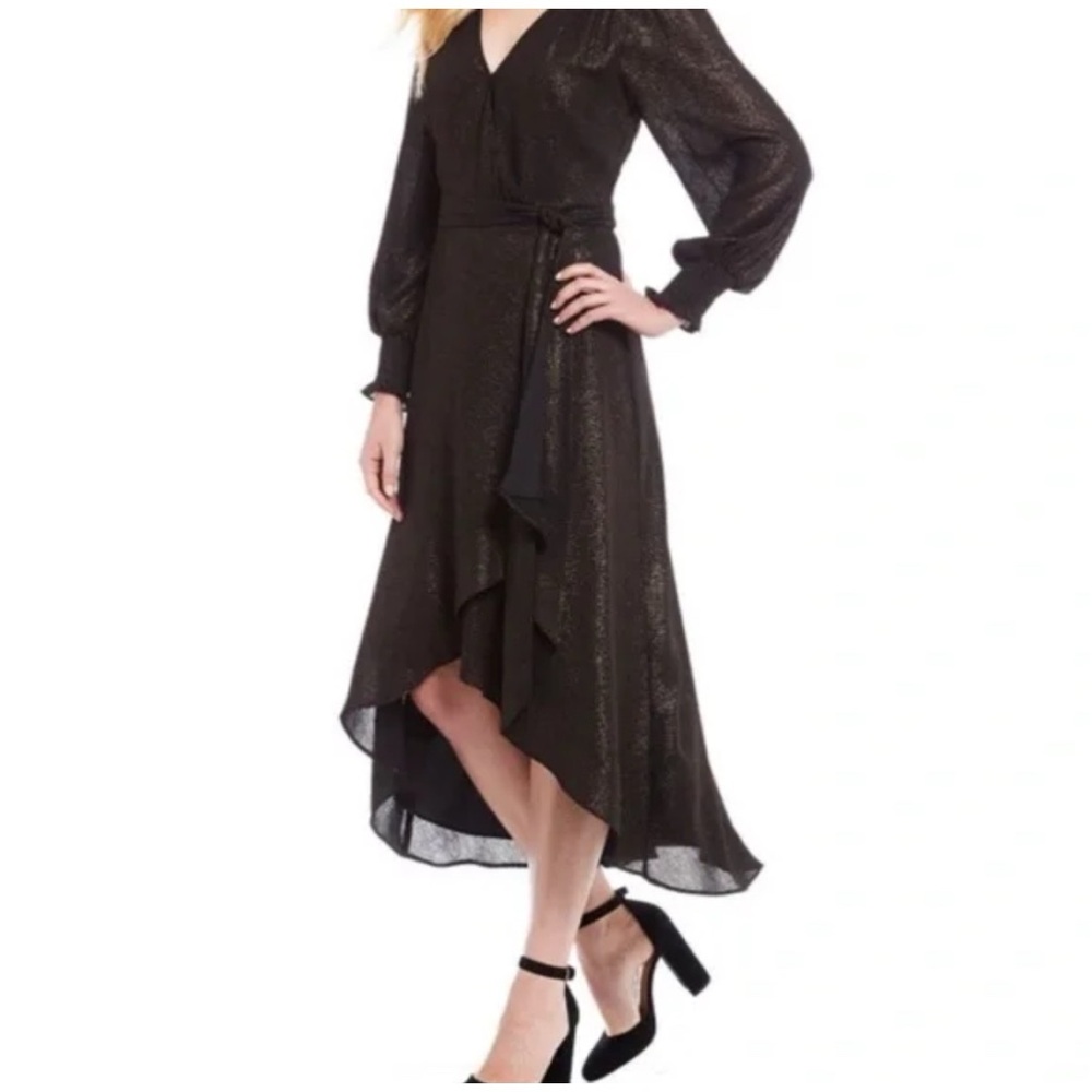 Gibson Latimer Black and Gold Wrap Dress Size XL NWT